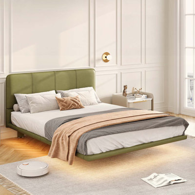 Lit flottant rembourré, lumières DEL modernes sous le lit