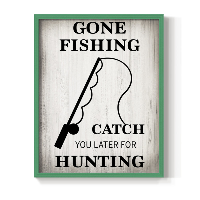Gone Fishing Framed Print - Solid Wood, Green, 30" H x 24" W