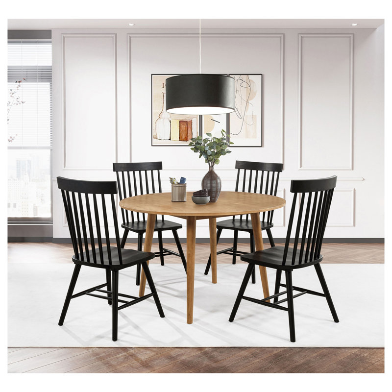Table de salle à manger ronde Calloway 48 po (122 cm) en bois d'hévéa massif brun, table de cuisine pour 4 personnes, bureau autoportant de style transitionnel