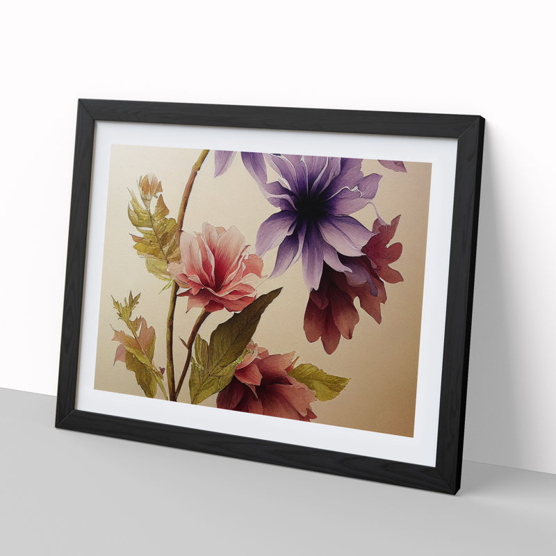 Stunning Watercolour Flowers 1 Piece Single Picture Frame Wall Art, 46cm H x 64cm W x 2cm D, Black Framed