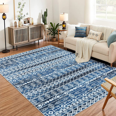 Tapis belge en velours belge lavable pliable - antidérapant et antisalissure - ton bleu