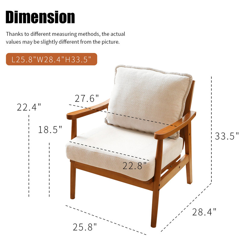 Mignon fauteuil d'appoint avec structure en bois massif, fauteuil de salon avec coussin en tissu doux, fauteuil de chambre confortable, fauteuil de lecture confortable