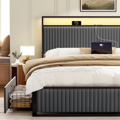 Antioch Upholstered Platform Bed with 2-Drawer Storage and Charging Station