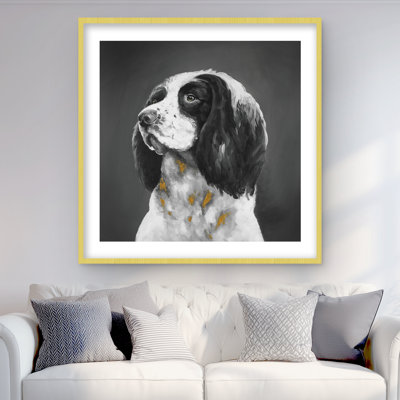 English Springer Spaniel Dog Print - Bedroom Gray Framed Art