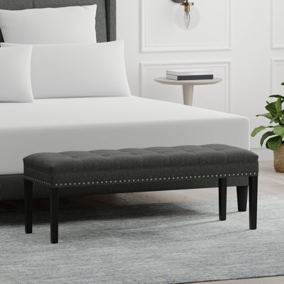 46.5" Upholstered Bench with Nailhead Trim and Wood Legs