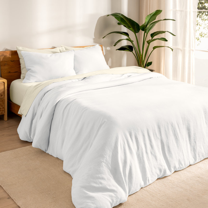 Modern & Contemporary Linen Duvet Cover, Twin/Twin XL + 1 Standard Sham, White
