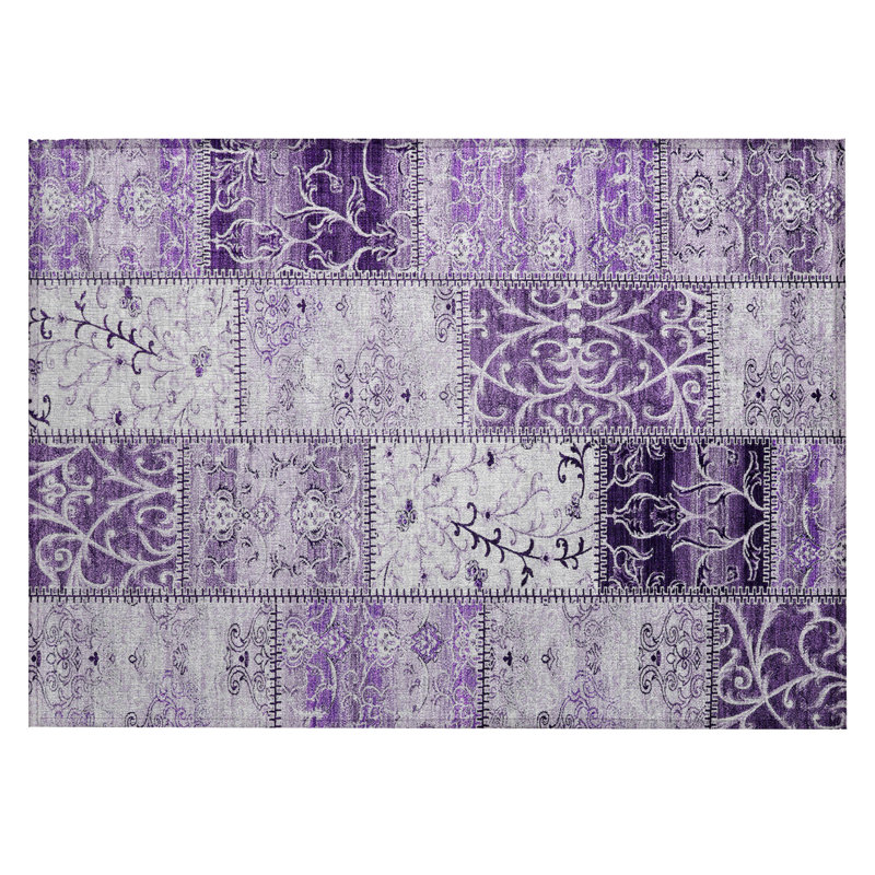 2' X 3' Purple Patchwork Washable Non Skid Indoor Outdoor Area Rug