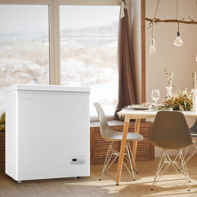 4.0 Cubic Feet Chest Freezer with Adjustable Temperature Controls with 2 Hanging Baskets Electronic Control to 1℉ Top Door Open Freezer Energy Saving Quiet Operation Perfect for Dorm, Garage and RVS