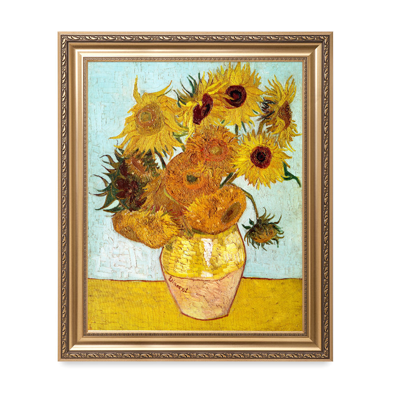 Douze tournesols, reproduction d'art de Vincent Van Gogh. Estampe numérique sur toile, estampe numérique, Cadre doré