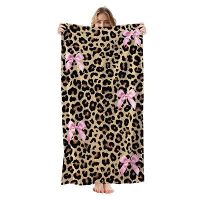  Serviette de plage légère en microfibre, absorbante sans décoloration, 30 po x 60 po, nœud léopard