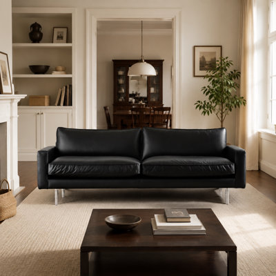 Modern Home Style Sofa with Soft Cushion Top Grain Genuine Leather Upholstery Comfortable Durable Elegant Design Perfect for Living Room Seating