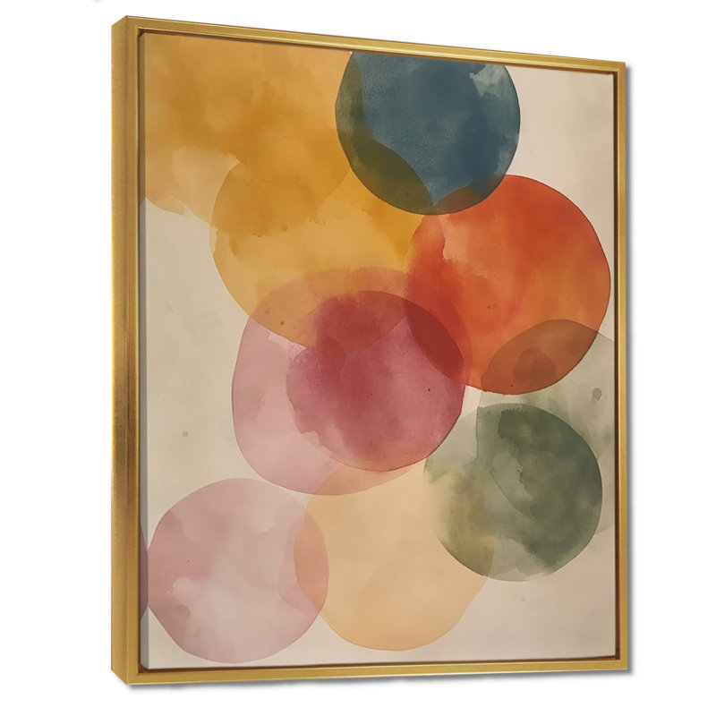 Aquarelle de cercles ascendants, reproduction d'art abstrait, Cadre flottant doré, H 32 po x l 24 po