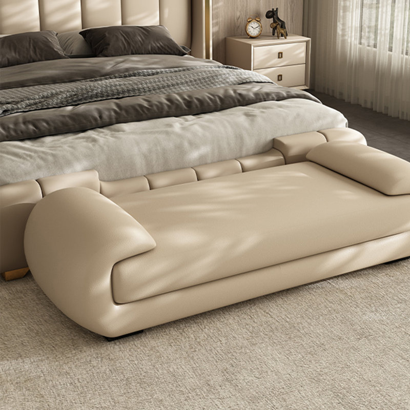 Banc rembourré en cuir Jacara, Crème