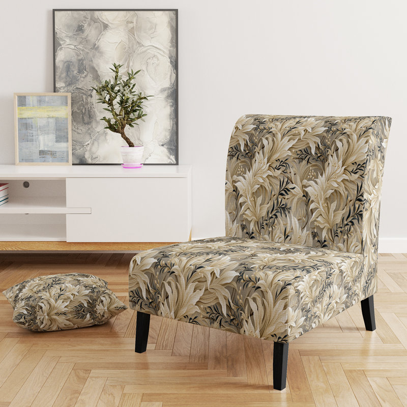 Driftwood Zen Tropical Pattern - Upholstered Coastal Slipper Chair, Beige Accent Chair, Driftwood Zen Tropical Pattern II