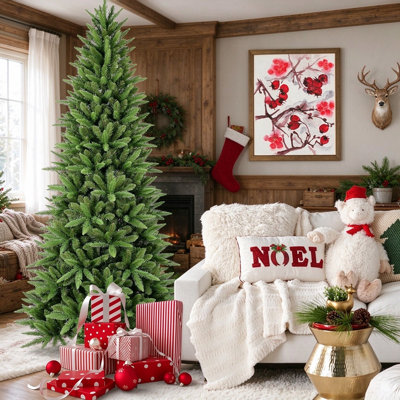 5FT 6FT 7FT 7.5FT 9FT Slim Artificial Christmas Tree, PE & PVC Realistic Branch Tips, Hinged Design, Sturdy Metal Stand, Narrow Christmas Tree for Corners Small Spaces Indoor Holiday Decor