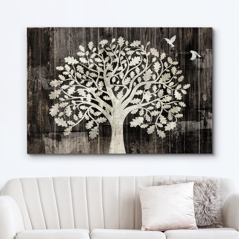 Panneau effet bois, botanique, oiseau, tapisserie, nature sauvage, illustrations, art, décor rustique, Toile tendue