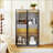 Freestanding Glass Door Display Cabinet With LED Lighting,Internal 2 Drawers And Adjustable Shelves