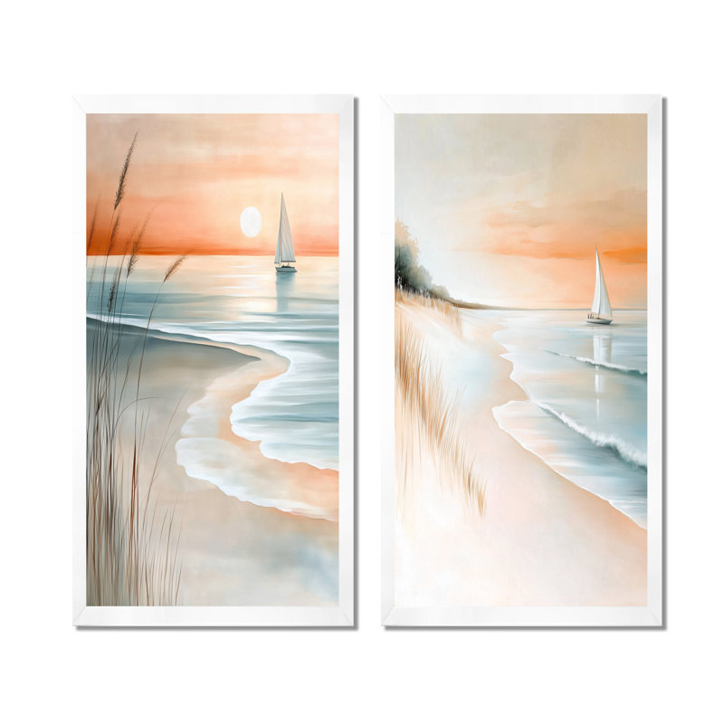 Coucher de soleil sur la voile de pêche I - Tableau en deux parties « Coucher de soleil côtier », 32" H x 32" W