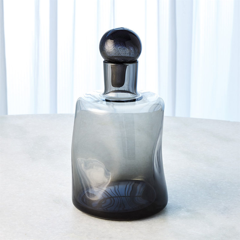 Pinched Decanter-Grey-Short, 10" H x 5.5" W x 5.5" D