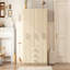 Armoire de rangement en bois à 6 portes avec grands tiroirs, fini naturel