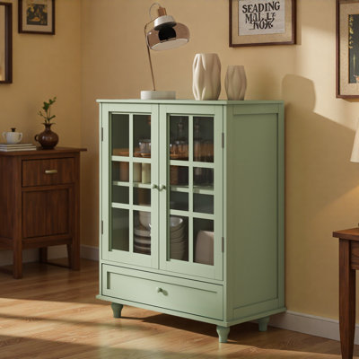 Buffet minimaliste avec portes à double vitrage et tiroir, armoire de rangement moderne en bois pour le salon, le vestibule et le vestibule