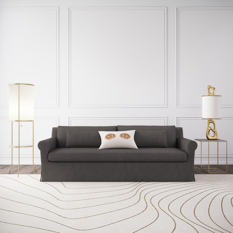Canapé à accoudoirs arrondis Ludlow, Lin graphite carré, H 34 po x l 84 po x P 38 po, Patiné