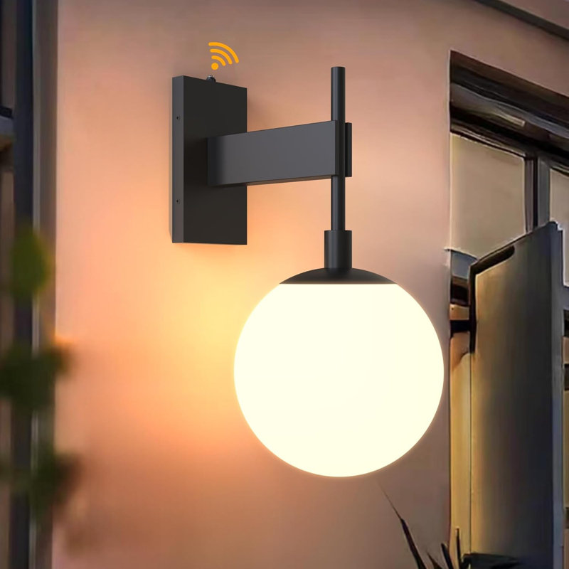 Modern 18.1"H Outdoor Wall Light with Dusk To Dawn, Globe Glass Porch Light, E26 Base, Yes