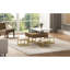 Ensemble de tables basses à plateau relevable moderne avec rangement et 4 repose-pieds blanc et noyer