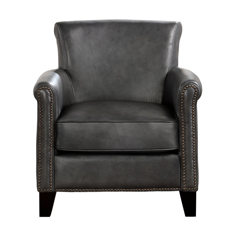 Chaise d'appoint en cuir gris, structure en bois massif, rembourrage en mousse haute, siège classique de 72,75 lb, base, support à ressorts ensachés