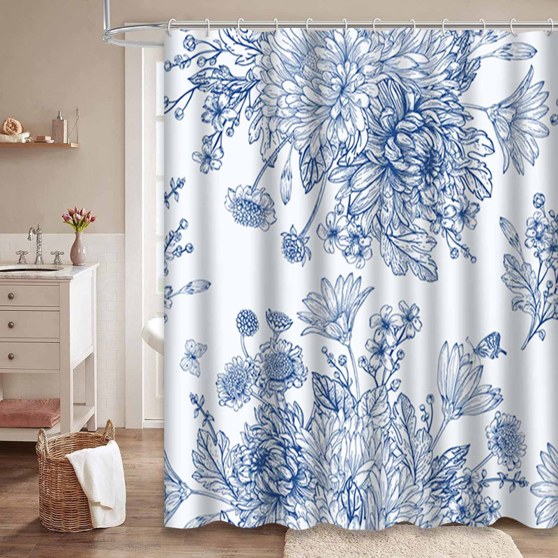 Magnifique rideau de douche bleu rétro avec 12 crochets, L 72 po x l 72 po
