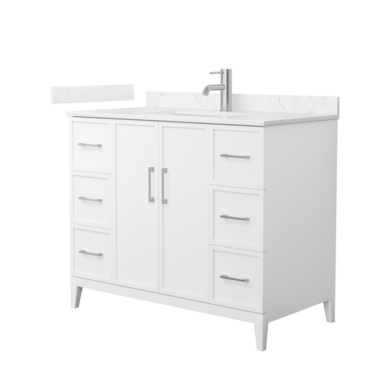 Elan 42'' W Vanity, White, Brushed Nickel, Carrara Cultured Marble