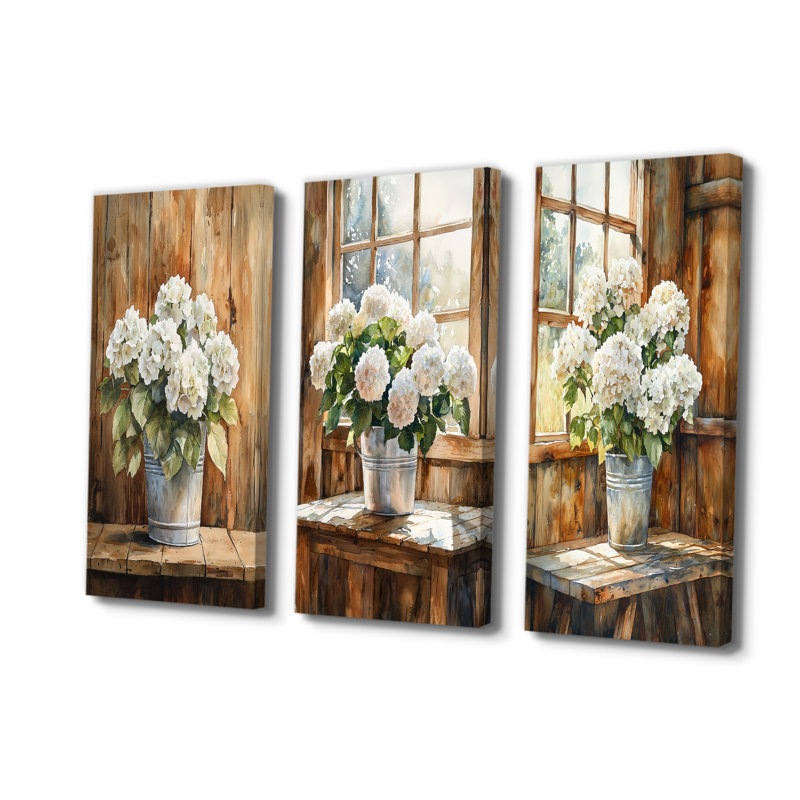 Hydrangeas On The Barn Table I - Green Hydrangea Wall Decor Collection, Wrapped Canvas, 28" H x 36" W, Does Not Apply