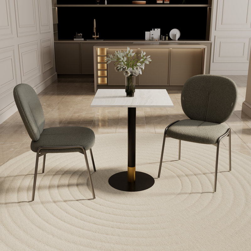 24" Square MDF Top Dining Table With Round Pedestal Stainless Steel Base And Gold Accents – Seats 2–3 People, Kitchen & Dining Room Table For Cafes