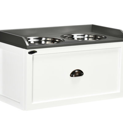 White Dog Feeding Setup - Storage & Raised Bowls For Large Facility Big