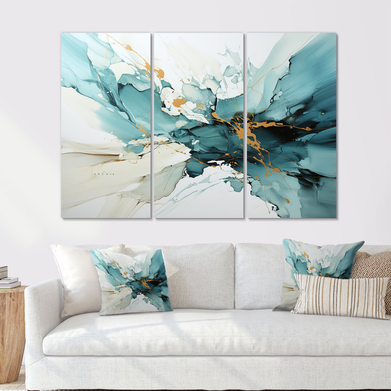 Encre liquide verte et grise liquide Mirage III - encre liquide, art mural abstrait, Toile tendue, H 40 po x l 61 po x P 1 po