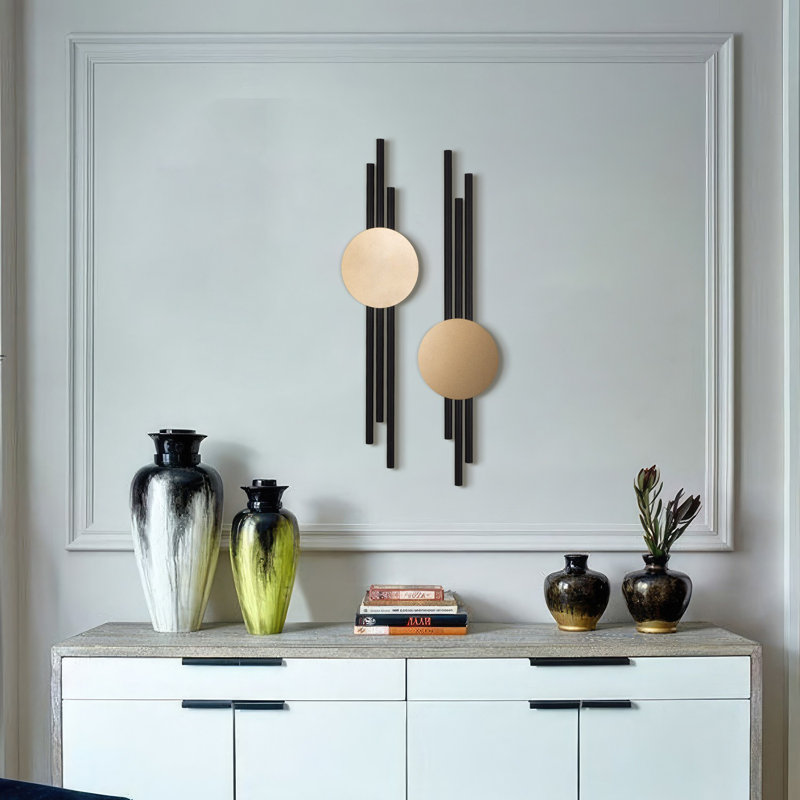 Decorative Metal Wall Accessory Set (2 Pieces), Black & Gold, 5.3 x 23.6 inches | 100% Steel Construction, Thickness: 0.05 inches | Stylish Home Decor for Living Room, Office, or Entryway, Durable & Eye-Catching Design