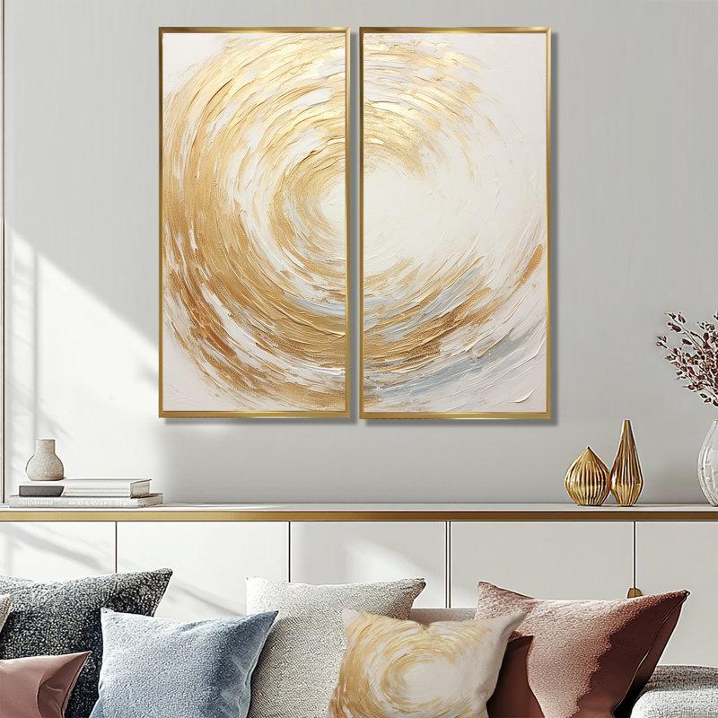 Vortex doré doux et doré - Impressions d'art modernes dorées sur toile, 40" H x 40" W, Floater Framed Print without Mat, Gold