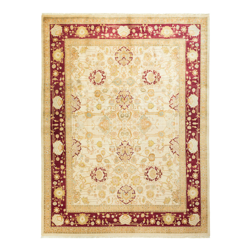 Tapis unique en laine noué à la main 8 pi 1 po x 10 pi 6 po nouvel âge Keenan - rouille / ivoire / beige