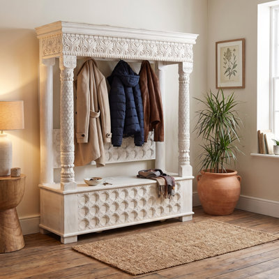 Berlene Carved Solid Wood Hall Tree Bench