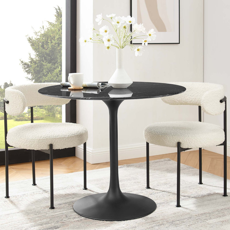 Table de bar Lippa, plateau rond en marbre artificiel, par Modway, Table standard (hauteur de 28,5 po), Noir