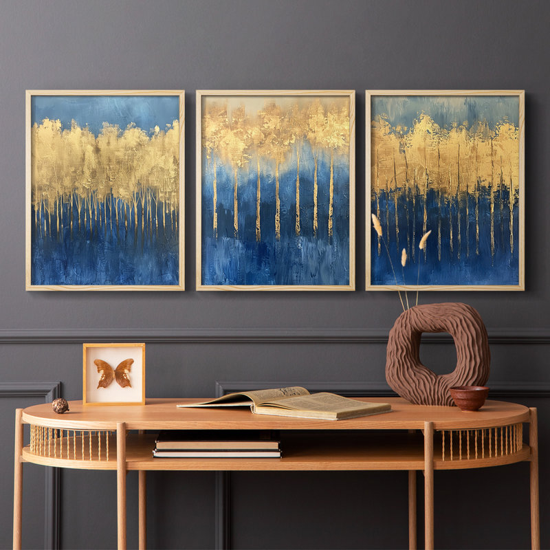 Abstract  Series  II  -Set Of 3 Framed Giclee Prints -Ready to Hang, Natural Framed, 10" H x 8" W
