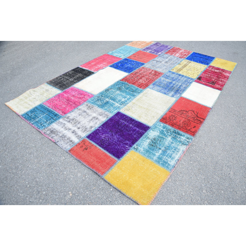 Tapis de cuisine, tapis rétro, tapis modernes, tapis arc-en-ciel Oushak, grand tapis 6,7 x 9,5 pi, tapis turc