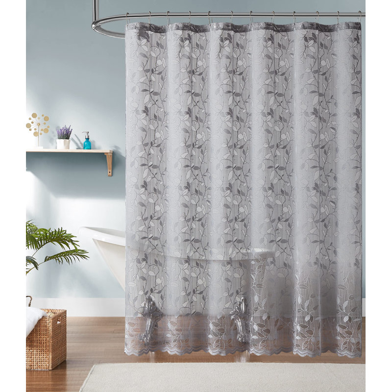 Rideaux de douche en dentelle avec motif de feuille élégant. Taille 72 x 72. Rideau de salle de bain avec fond festonné. (Grace 72 x 72 gris)