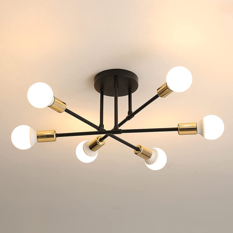 Neppie 6-Lights 60cm Sputnik Semi Flush Mount, Black/Gold