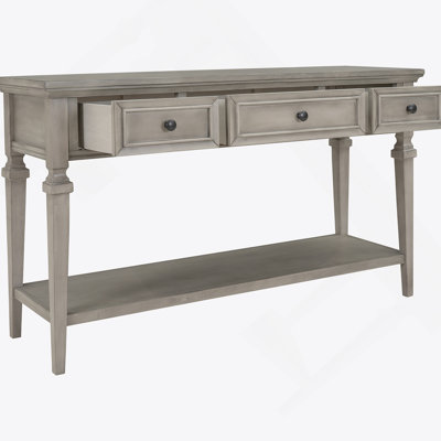 Classic Retro Style Console Table With Three Top Drawers And Open Style Bottom Shelf, Easy Assembly