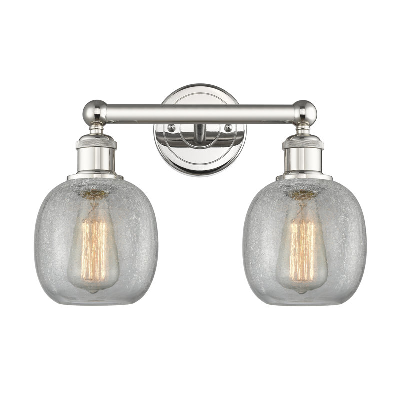 Éclairage pour meuble-lavabo à 2 lumières 15 pouces Carlucci, Transparent craquelé, Nickel poli