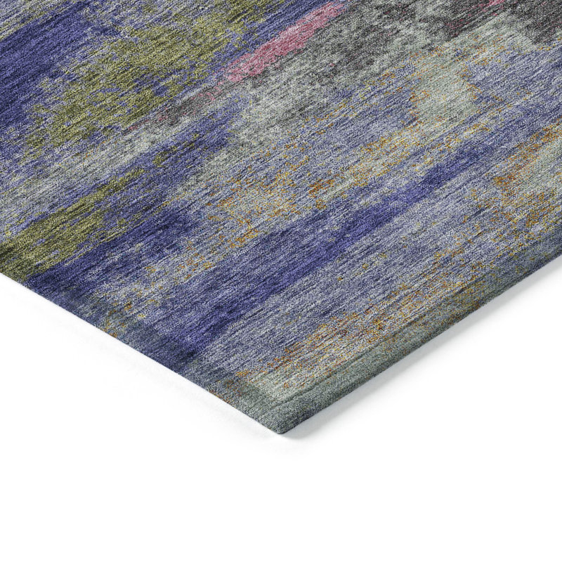 Tapis d'extérieur lavable rose et bleu abstrait 5 pi x 8 pi lavande