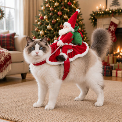 Christmas Santa Riding Dog Costume, Funny 3D Plush Santa Doll Pet Cosplay Outfit, Xmas Festive Holiday Dress Up Vest for Medium Large Dogs
