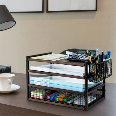 Metal Solid Wood Desk Organiser