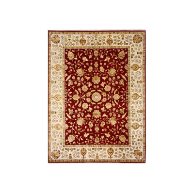 9'x12' Burgundy Red Rajasthan Design Wool and Silk Hand Knotted Rug E681F20809864374B4920B6AE031A140